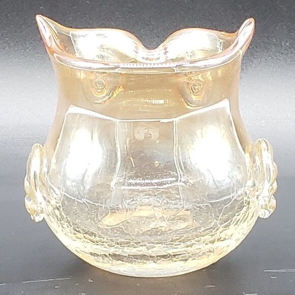Amber Clear Owl Shaped Crackle Glass Votive Candle Holder - Picture 7 of 9